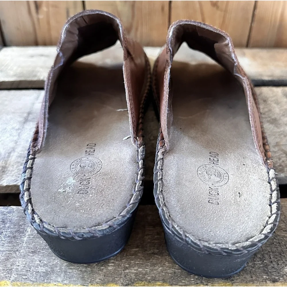 Duck Head Sandals Leather Slides‎ Brown Woven Artisanal Open Toe Women's 9 M